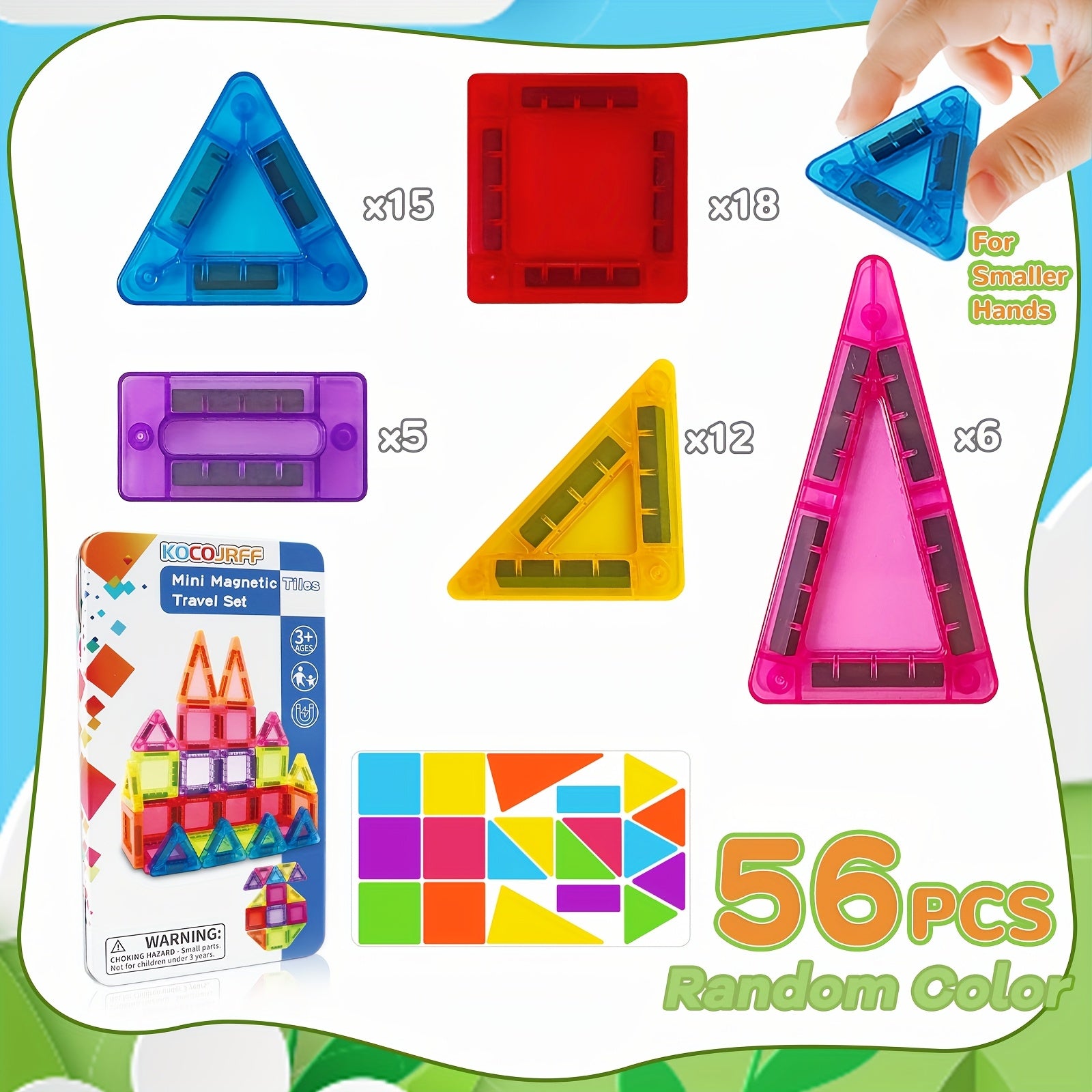42pcs Magnetic Building Tiles Set Colorful ABS Blocks with Iron Box