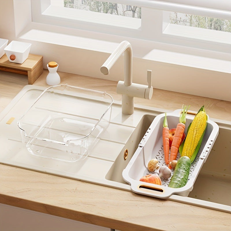 Retractable Drain Basket for Kitchen Sink Double Layer with Drain Rack