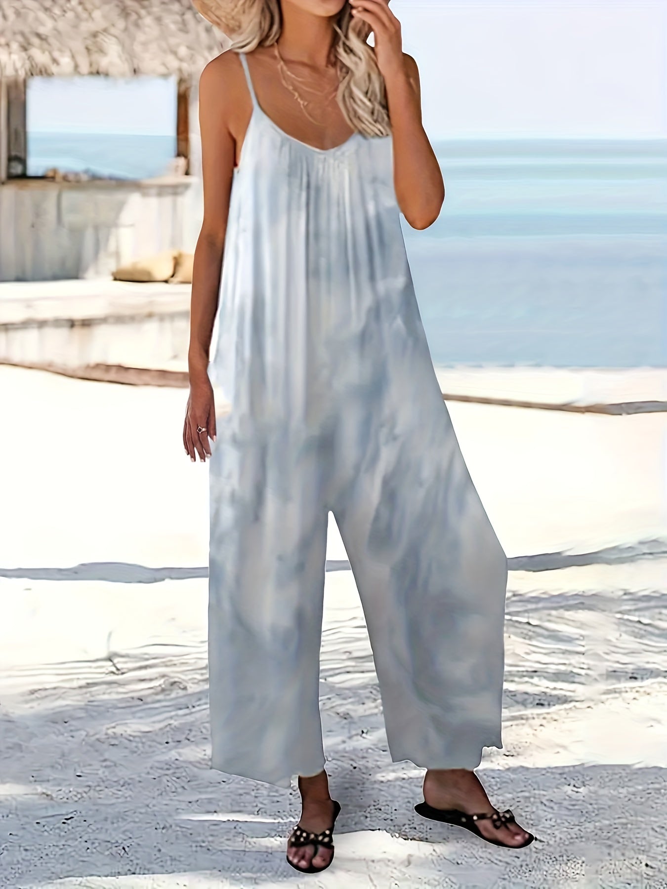 Tie Dye Round Neck Wide Leg Jumpsuit