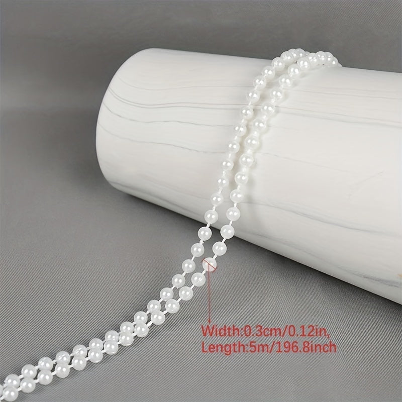 5M ABS Pearl Round Beads Cotton Line Chain Trim Garland Strand