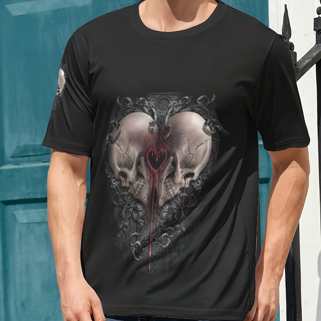 3D Skull Print Men's Graphic Active T-shirt Crew Neck Casual Tee for Summer
