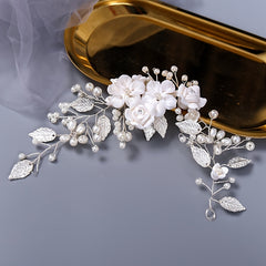 Flower Rhinestone Pearl Wedding Headband Hair Comb