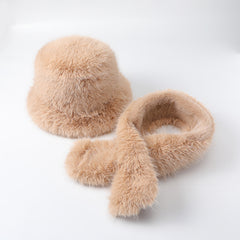 Winter Fur Hat Scarf Warm Bucket Hat For Women Fleece Beanie Hat