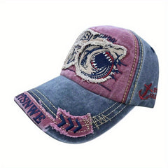 Shark 3D Embroidery Baseball Cap Distressed Patch Dad Hats