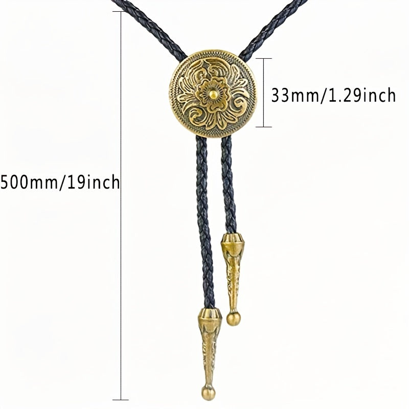 Bronze Metal Collar Rope Necklace Necktie Vintage Western Cowboy Shirt Accessori