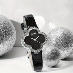 Four Leaf Clover Watch Rhinestone Studded Quartz Wristwatch