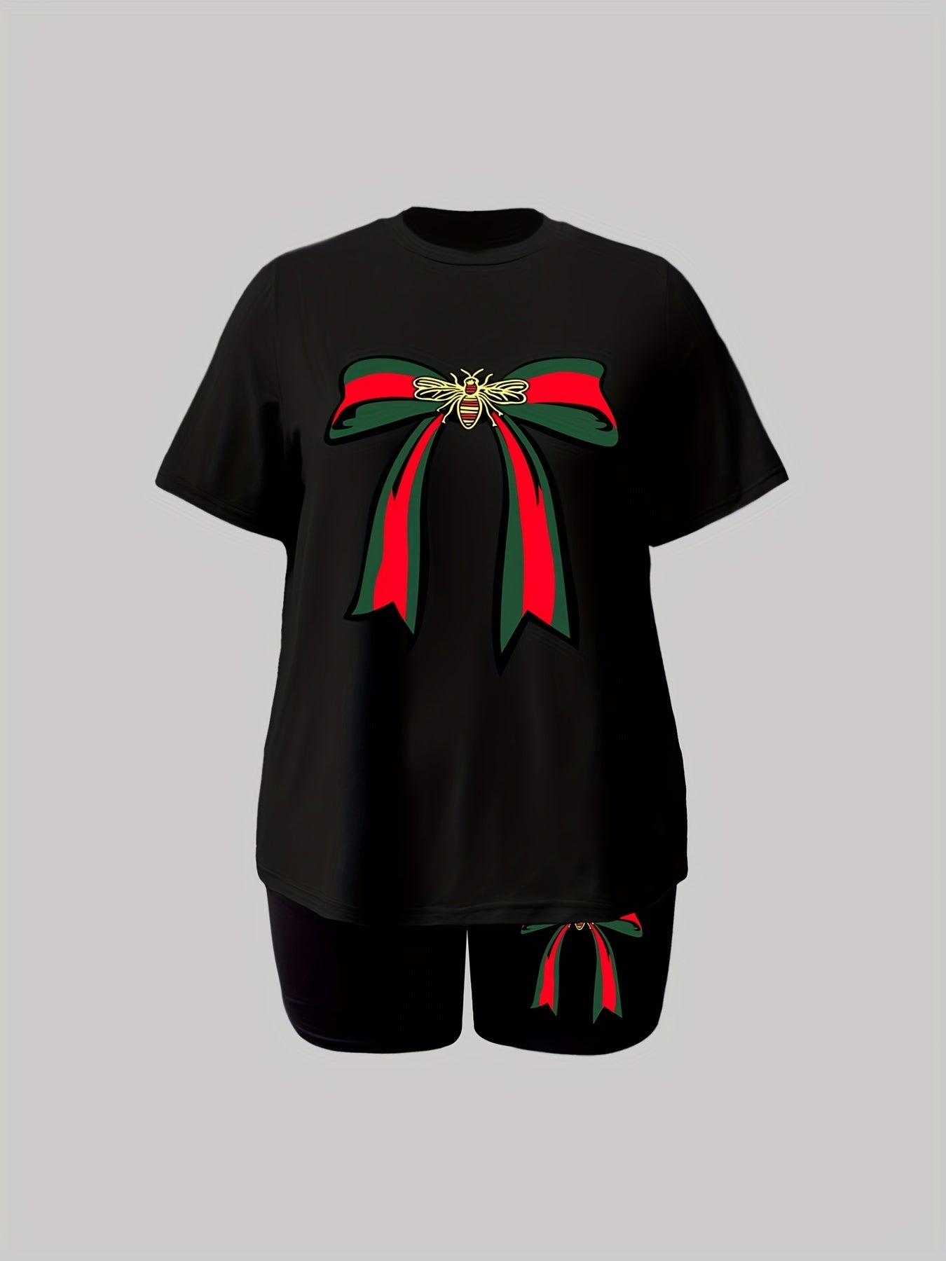 Bow Knot Print Tee & Shorts 2 Piece Set