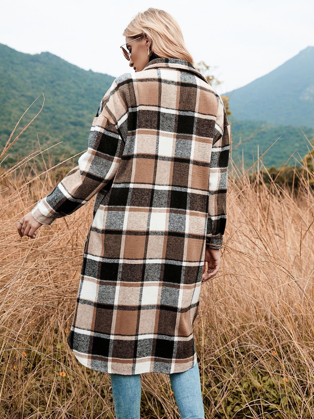 Long Sleeve Plaid Shirt Jacket for Women