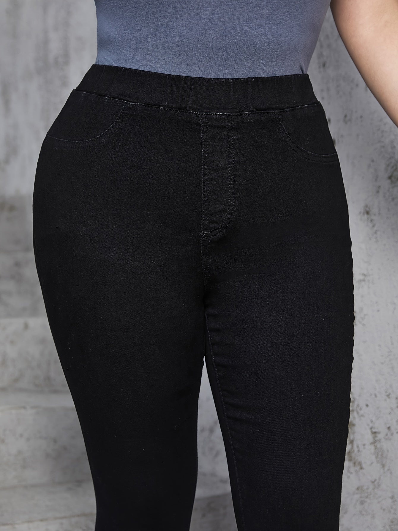 Casual Jeans Women's Plus Solid Elastic Skinny Jeans