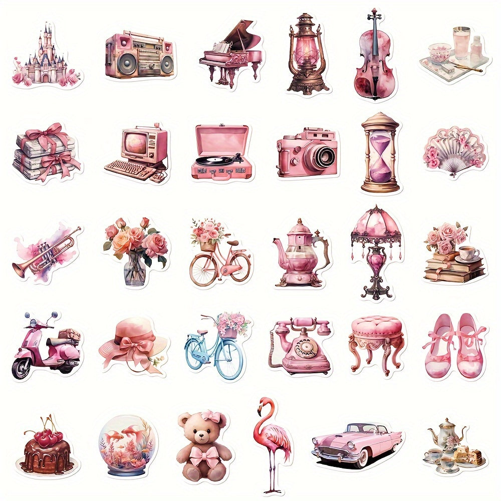 60pcs Pink Graffiti Stickers for Laptop Helmets Desktop Wat