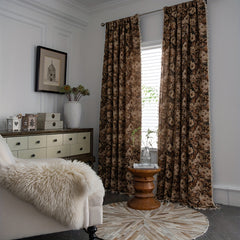 Rustic Coffee Flowers Curtain with Tassels