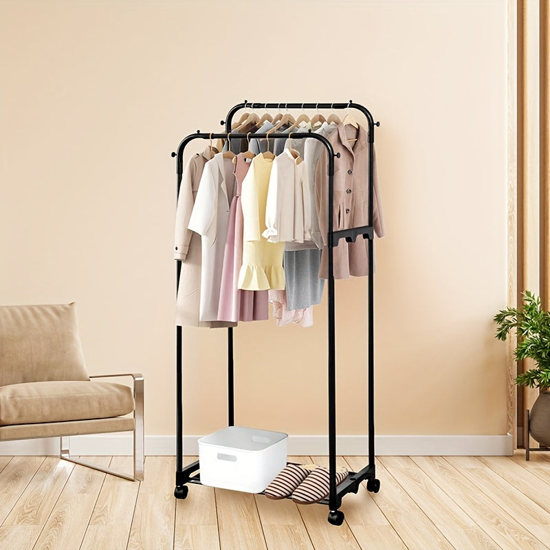 Double Rod Clothes Drying Rack With Shoe Rack