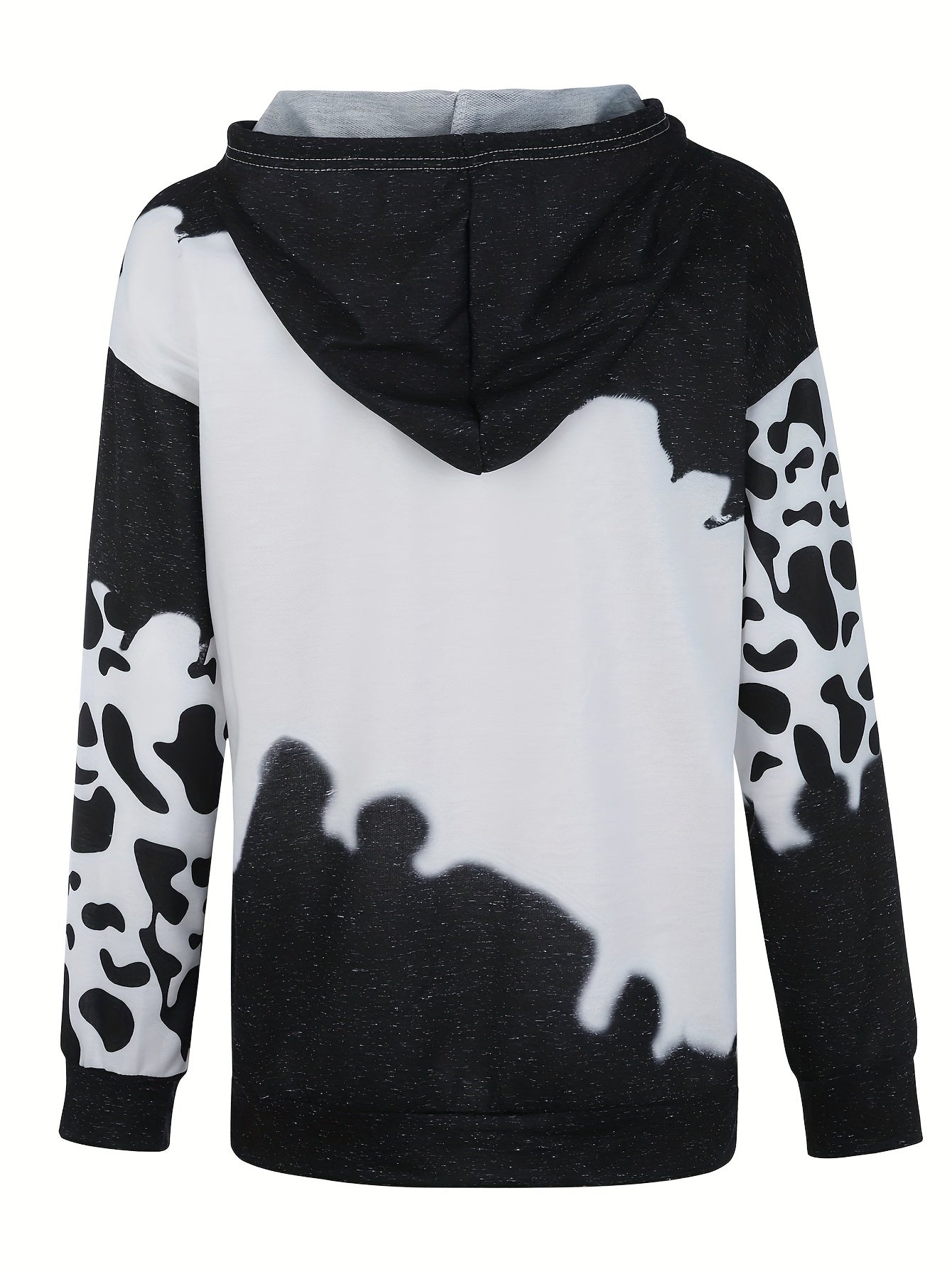 Cow Print Kangaroo Pocket Hoodie Long Sleeve Hoodies Sweatshirt