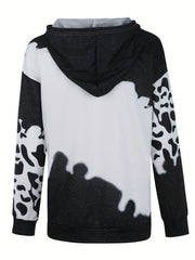 Cow Print Kangaroo Pocket Hoodie Long Sleeve Hoodies Sweatshirt
