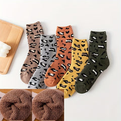 5 Pairs Leopard Print Socks Comfy Mid Tube Women's Stockings