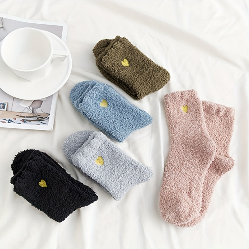 8 Pairs Heart Embroidery Socks Cozy & Warm Fuzzy Women's Stockings