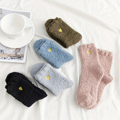 8 Pairs Heart Embroidery Socks Cozy & Warm Fuzzy Women's Stockings