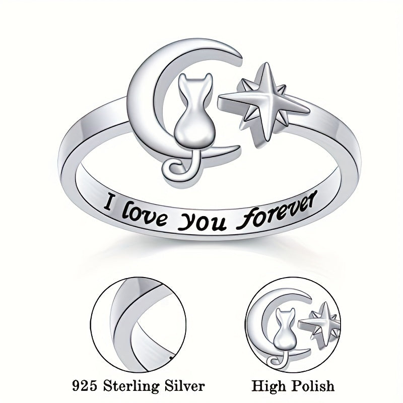 925 Silver Cat Ring Wrap Open Ring for Girls