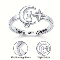 925 Silver Cat Ring Wrap Open Ring for Girls