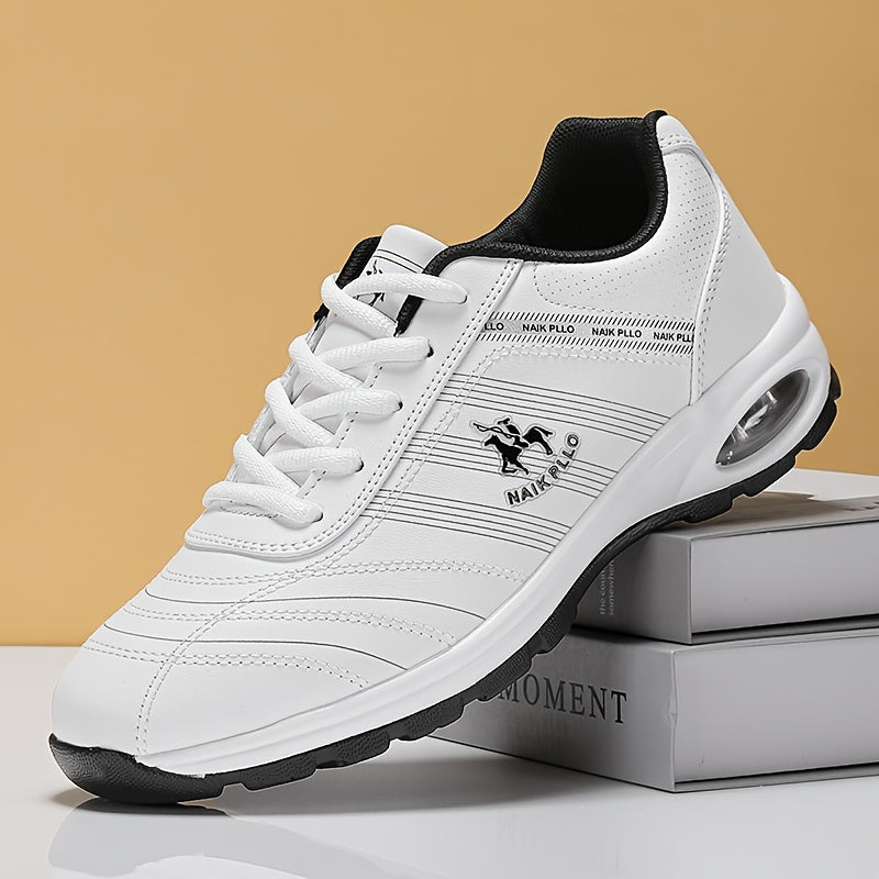 Men's Air Cushion Solid Sneakers Comfy Non Slip Lace Up Casual Shoes