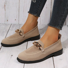 Women's Chain Decor Loafers Slip On Low Heel Shoes