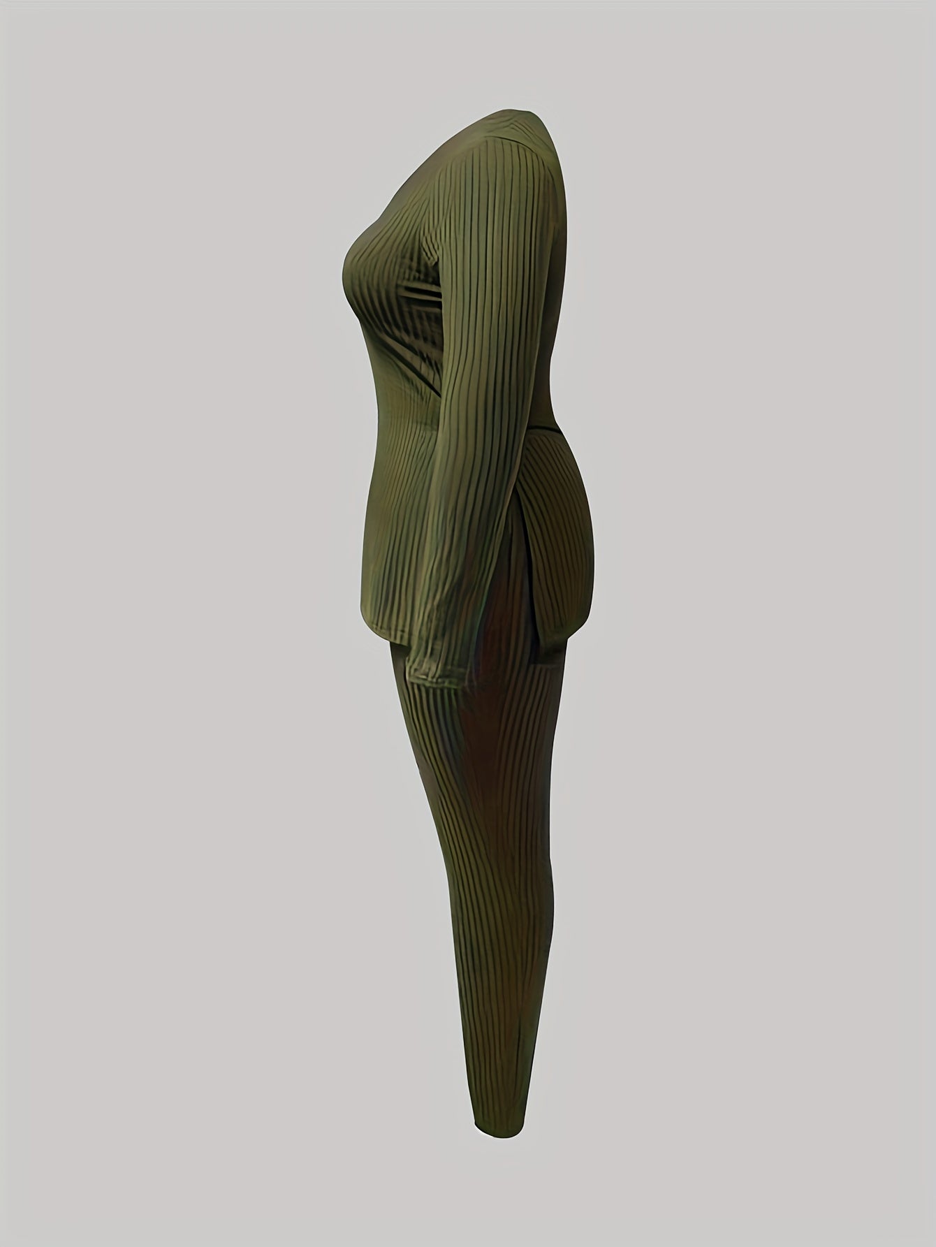 Ribbed V Neck Top & Leggings Two Piece Set