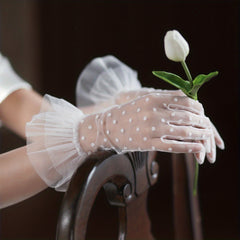 Polka Dotted Bridal Gloves Short Gloves With Lace