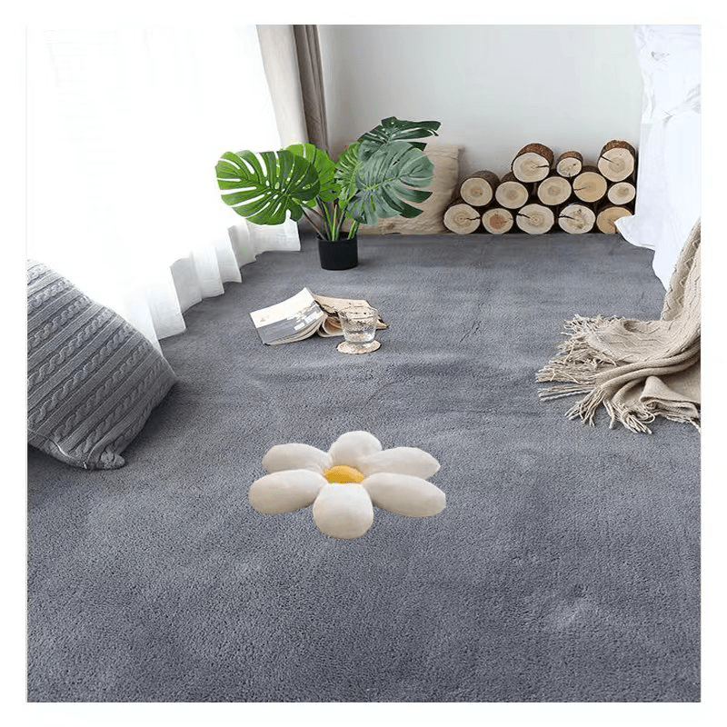 1pc Plush Area Rug Thickened Bedside Carpet Solid Large Area Floor Carpet
