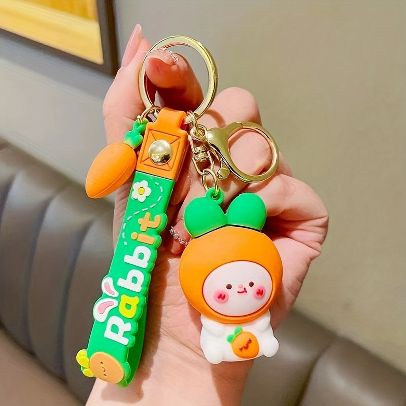 2pcs Orange Carrot Rabbit Doll Key Chain Car Backpack Bag Pendant Holiday Gift