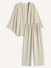 Women's Plus Solid Batwing Sleeve Kimono & Wide Leg Pants Set