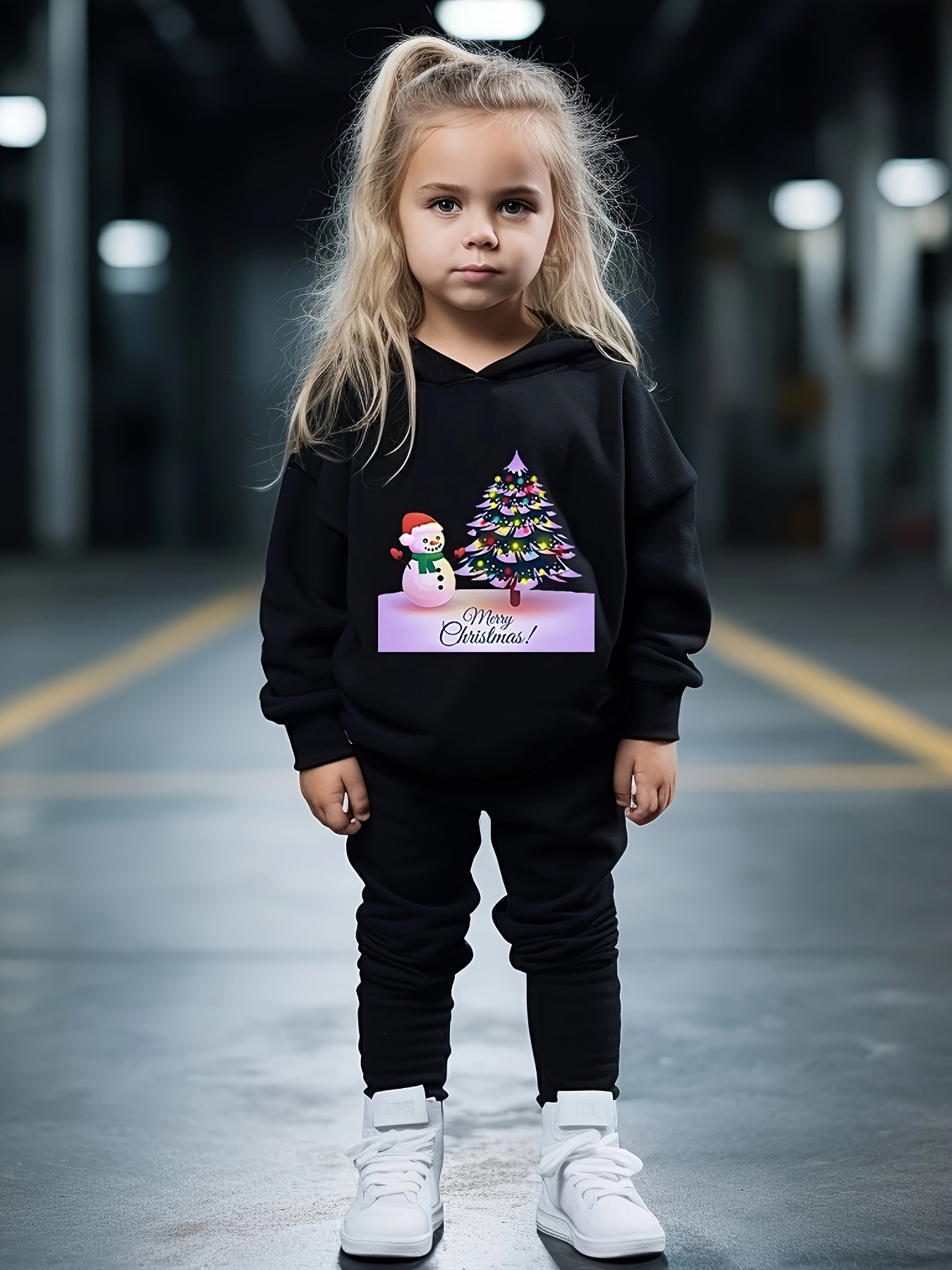 Girls 2pc Snowman & Tree Hoodie Sweatshirt & Sweatpants Set