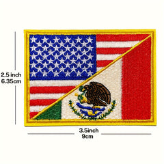 USA & Mexico Flag Patch Embroidered Applique Iron On Sew On Emblem