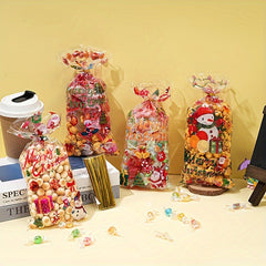 100 Christmas Cartoon Candy Packaging Bags Santa Claus Gift Bags