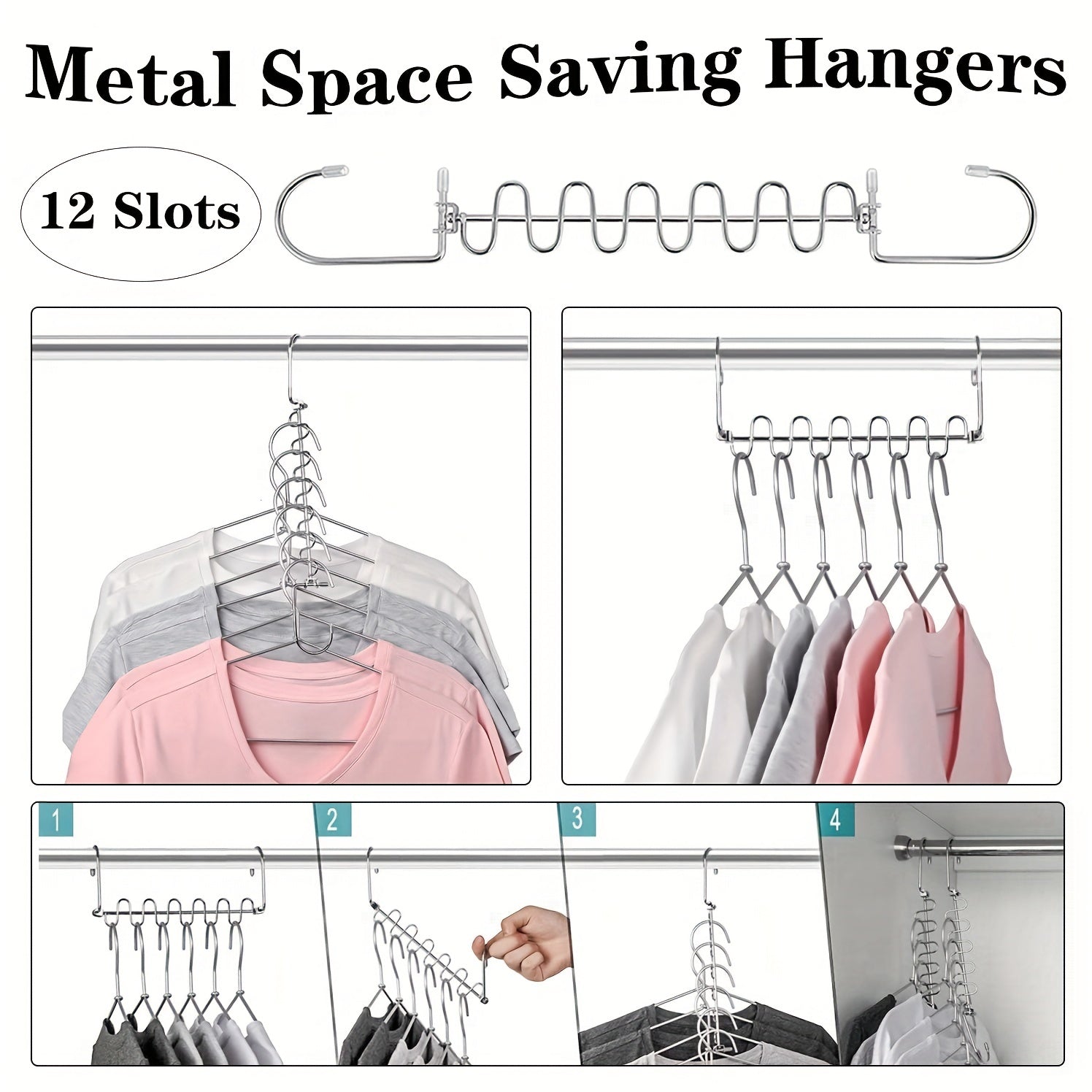 Metal Space Saving Hangers 12 Slots Stainless Steel Closet Organizer