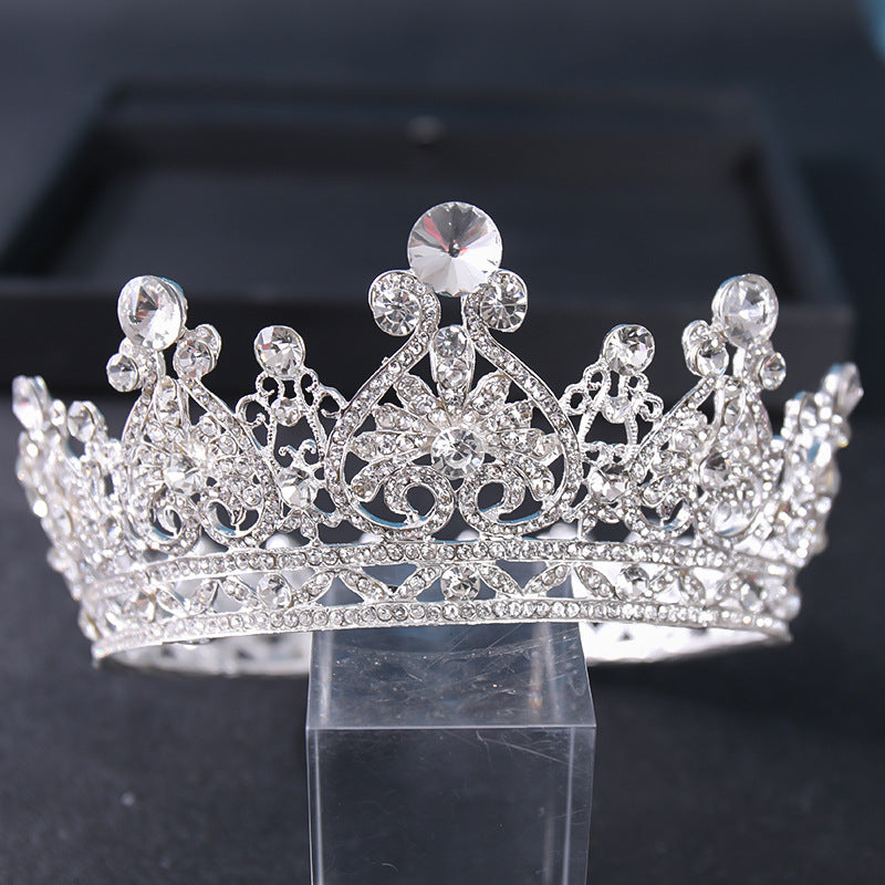Baroque Crystal Golden Round Crowns King Queen Crown Tiara For Women