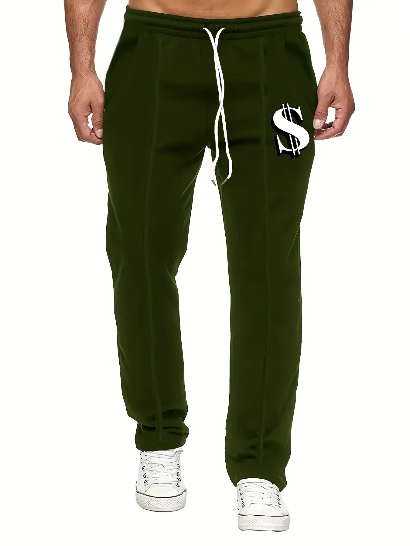 Dollar Sign Pattern Casual Stretch Drawstring Pants Men s Spring Summer