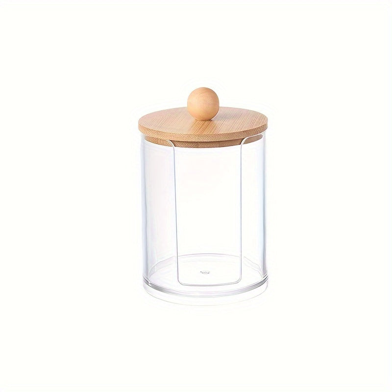 Cotton Swab Storage Box with Bamboo Cover Makeup Removal Container