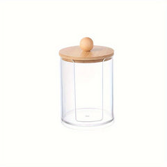 Cotton Swab Storage Box with Bamboo Cover Makeup Removal Container