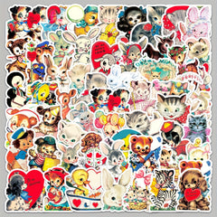 66pcs Retro Cartoon Animal Series Graffiti Stickers DIY Pack