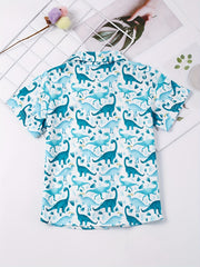 Boys Dino Button Down Shirt Tops for Summer
