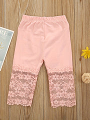 Girls Soft Cotton Leggings with Bow Flowers Lace Patchwork