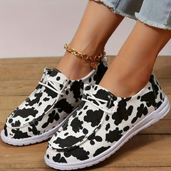 Cow Print Canvas Shoes Flat Lightweight Comfortable Outdoor Walking Shoes
