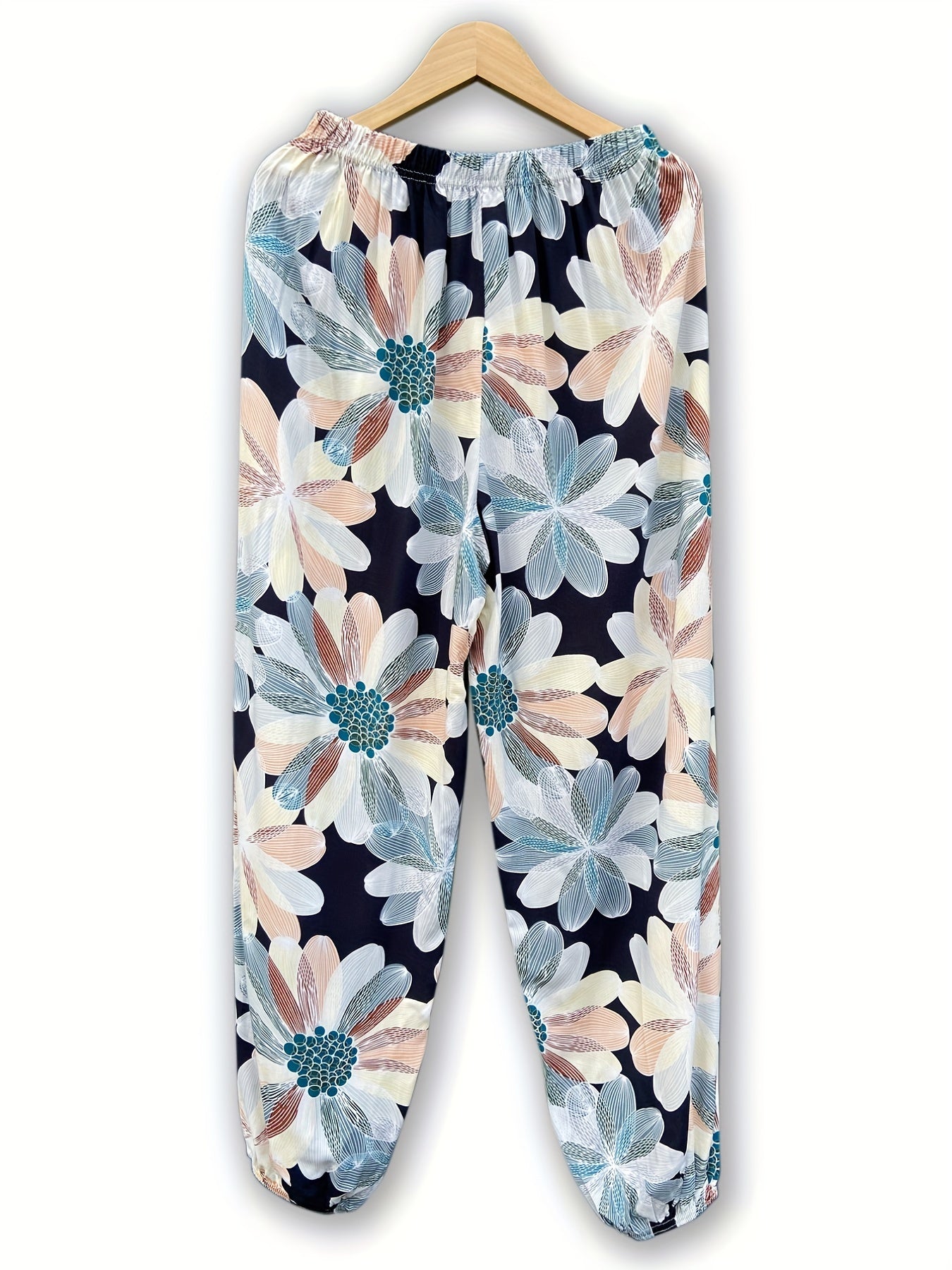 Floral Print Joggers Elastic Waist Pajamas Pants