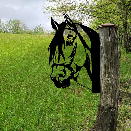 Horse Shape Iron Silhouette Outdoor Fence Ornament Farm Decor