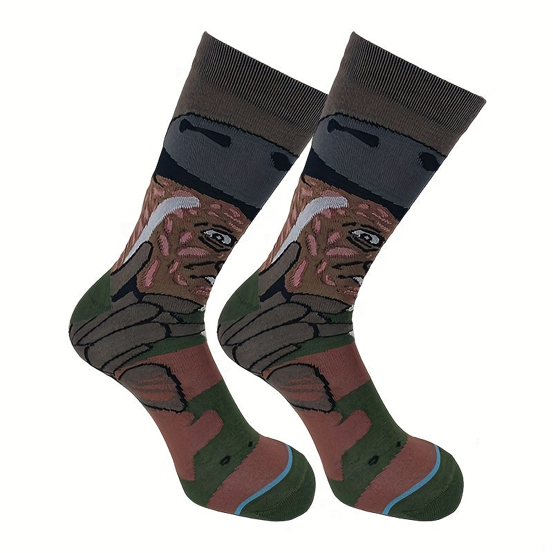 6 Pairs Boys Brown Cartoon Crew Socks Dog Pattern Mid Tub