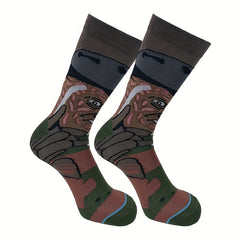 6 Pairs Boys Brown Cartoon Crew Socks Dog Pattern Mid Tub