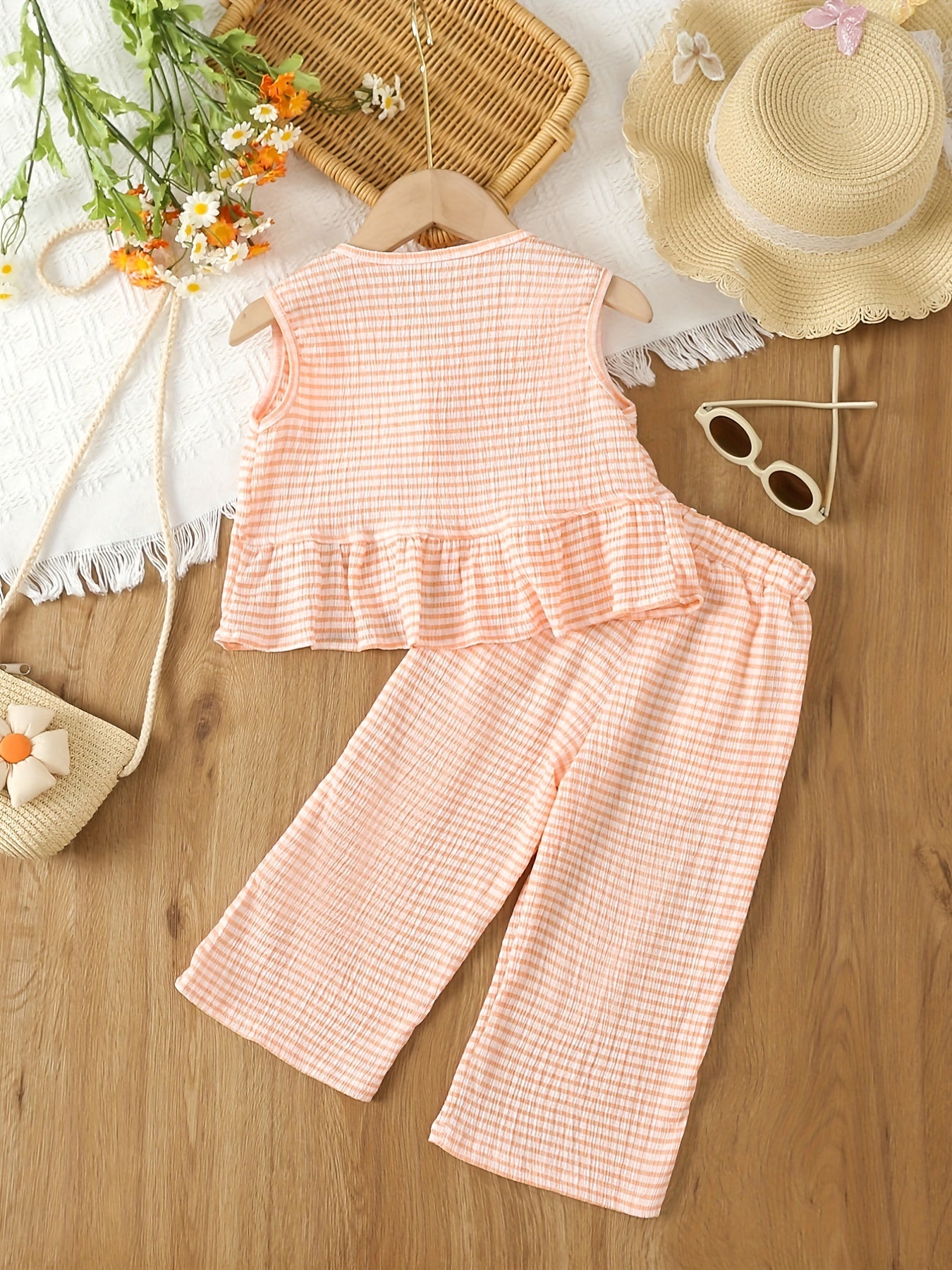 Girls Plaid Sleeveless Top & Pants Set for Summer Party