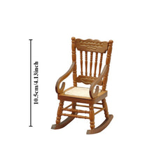 1:12 Scale Classic Carved Wooden Rocking Chair Warm Chestnut Finish