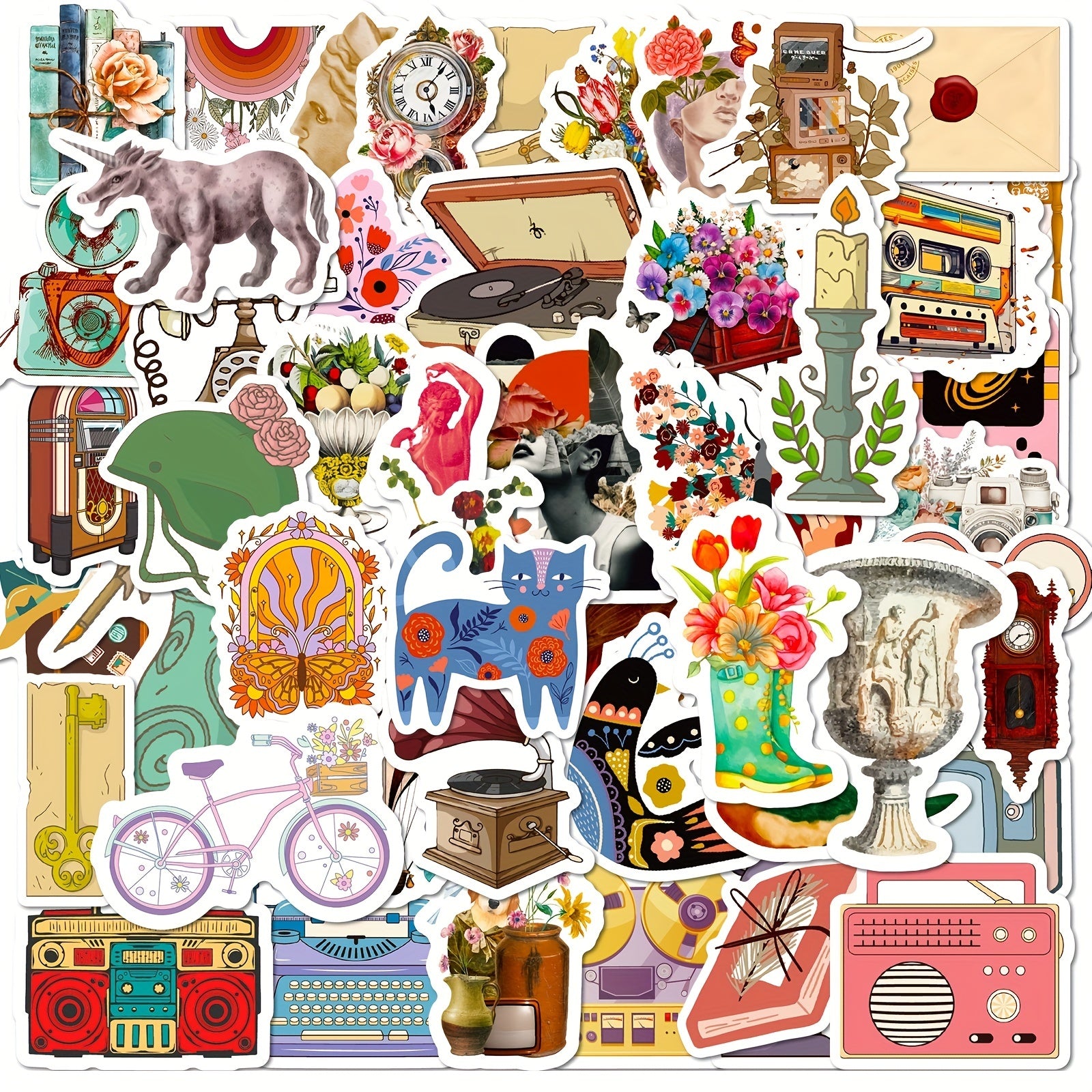 50pcs Vintage Stickers Waterproof DIY Water Bottles Laptops Phones