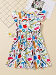 Cartoon Print Skater Dress Girls School Casual A Line Dress